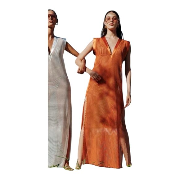My Beachy Side Other - My Beachy Side Camelia Maxi Cover Up Caftan Gold Flame Womens Size Small